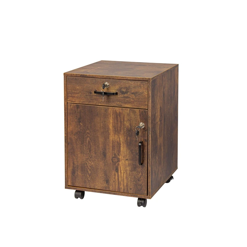 Relaxdays Mobile Pedestal with Lockable Drawers and Castors, 57x40x40 cm, Vintage Brown