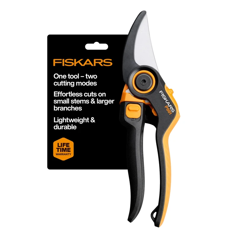 Fiskars DualAction Secateurs - Hand Shears with Two Cutting Modes, Bypass Secateurs for Stems and Branches up to 2.5 cm, Low-Friction Steel Blade, FiberComp Frame