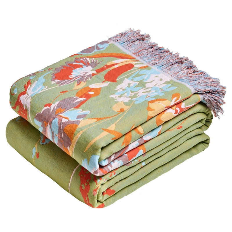 MSGKV Boho Throw Blanket 90"x90" Floral 100% Cotton Blanket with Flower and Butterfly for Bed Breathable Lightweight Farmhouse Queen Blankets Home Decor Muslin