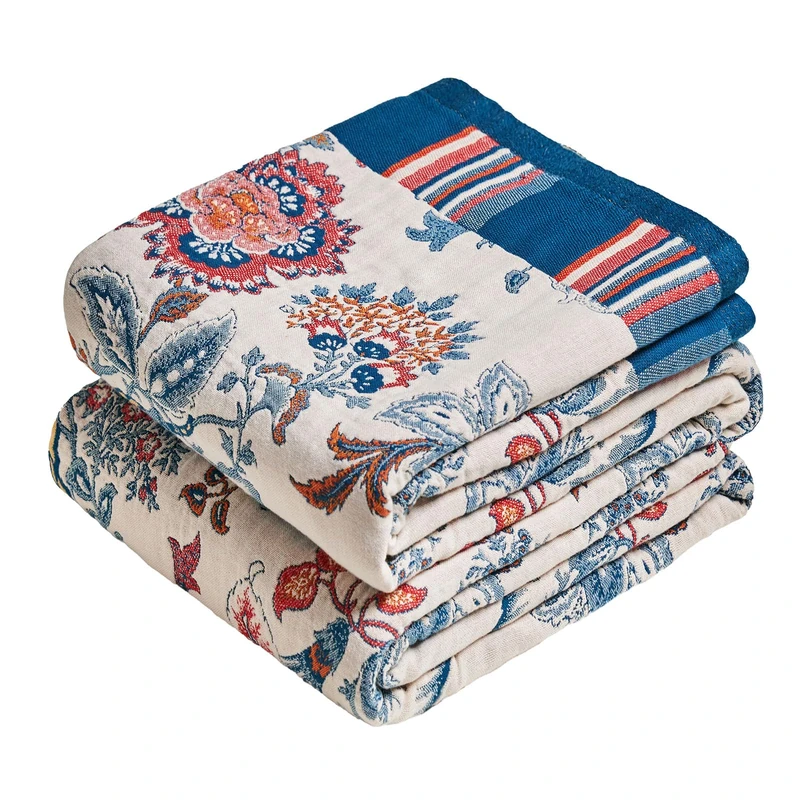 MSGKV Boho Throw Blanket 90"x108" Summer Cotton Floral Blanket for King