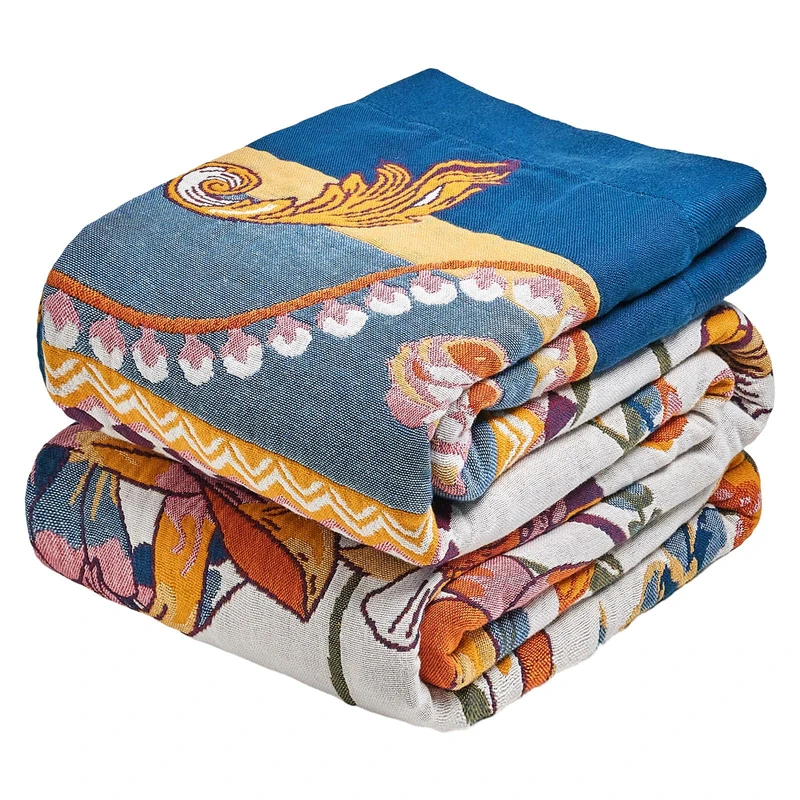 MSGKV Boho Throw Blanket 90"x90" Bed Floral 100% Cotton Blanket Breathable Lightweight Queen Blankets All Seasons Home Decor Muslin