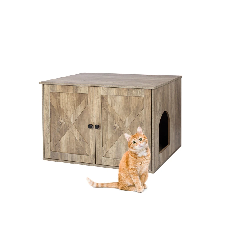 Relaxdays Cat Cabinet with Partition and Side Entrance, 50x80x53 cm, Brown