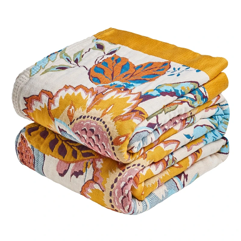 MSGKV Boho Throw Blanket 90"x90" Summer Cotton Floral Blanket for Couch