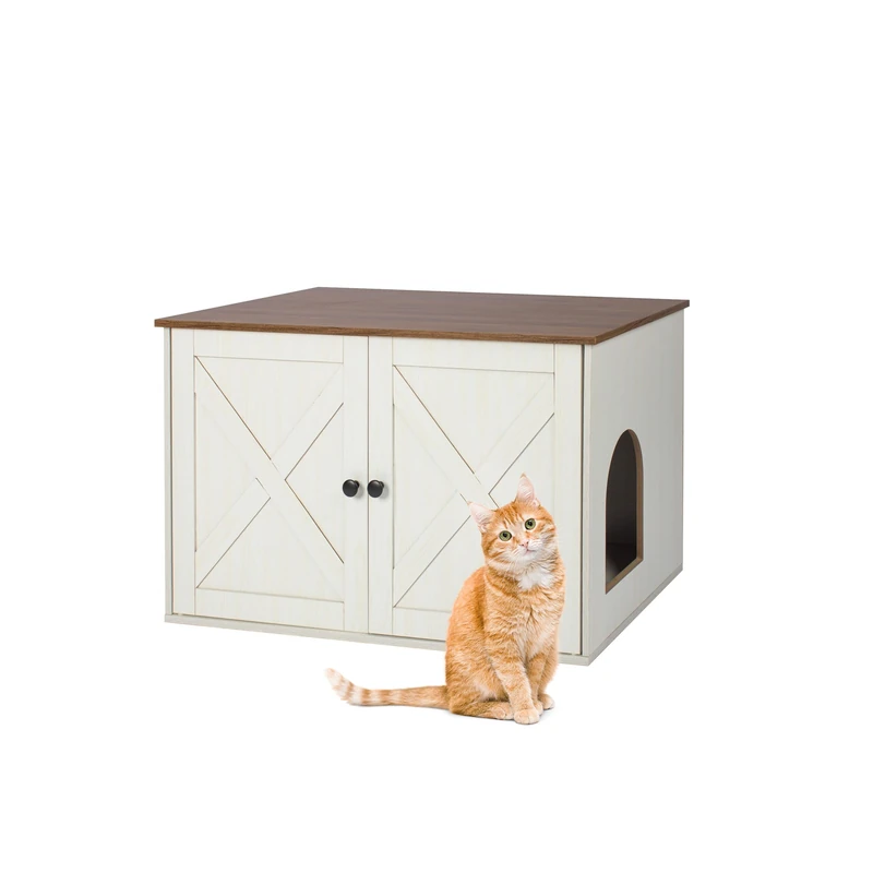 Relaxdays Cat Cabinet for Litter Tray, Separate Partition, Side Entrance, Hidden Litter Tray, HWD: 50x80x53 cm, Beige