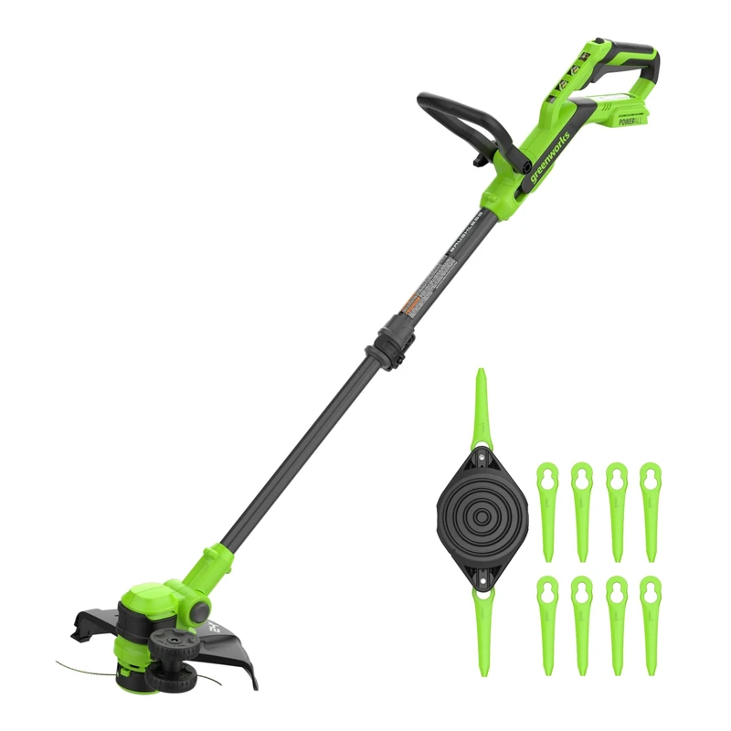 Greenworks 24V Brushless Grass Trimmer Gen2 2-in-1 for Small to Medium Gardens, 30 cm Cutting Width, Includes 10 Plastic Blades without Battery and Charger, Green ST3002