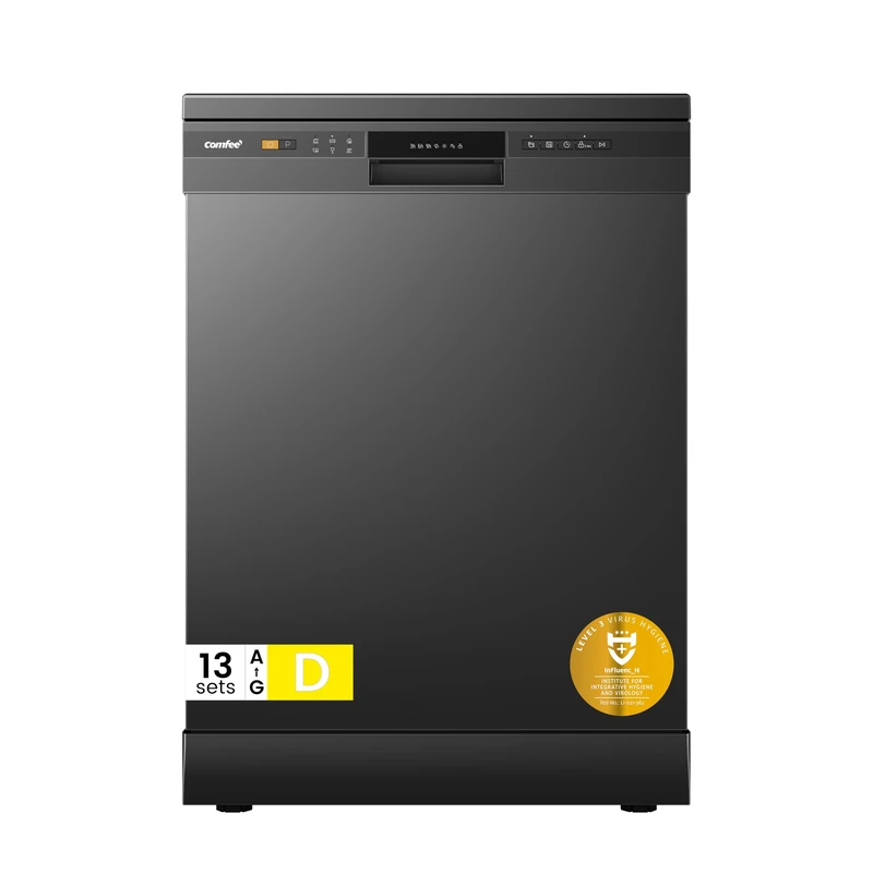 COMFEE' Dishwasher Freestanding with 13 Place Settings, New Upgraded Full Size Dishwasher 60cm Width, CDWPF1301PBD-UK, Auto Door Open Drying, Quick Wash, Hygiene Wash, Delay Start, Half Load -Black