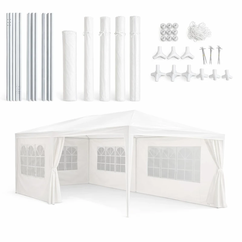 Kinzo Gazebo 3 x 6 Metres - Gazebo with Side Walls - Garden Marquee - Camping Tent for 70 People - White Waterproof
