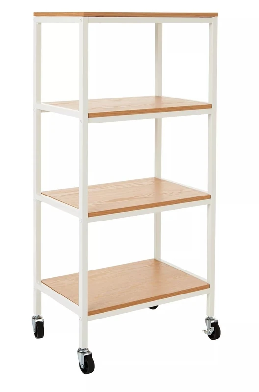 A ASPECT 4 Tiers Storage Trolley On Wheels With Wooden Shelves,Natural/White