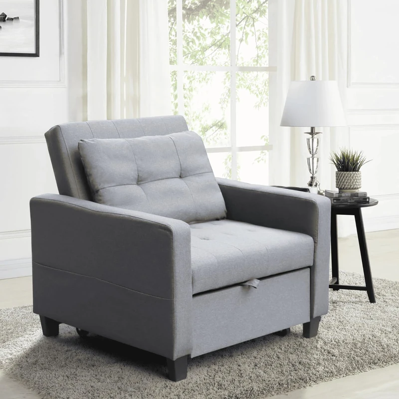 Home Source Charleston Convertible Sofabed, 1 Seater Pull Out Sofa Bed, Linen Fabric, Compact Living Room/Guest Bed – Single Dark Grey