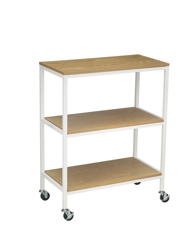 A ASPECT 3 Tiers Storage Trolley On Wheels With Wooden Shelves,Natural/White