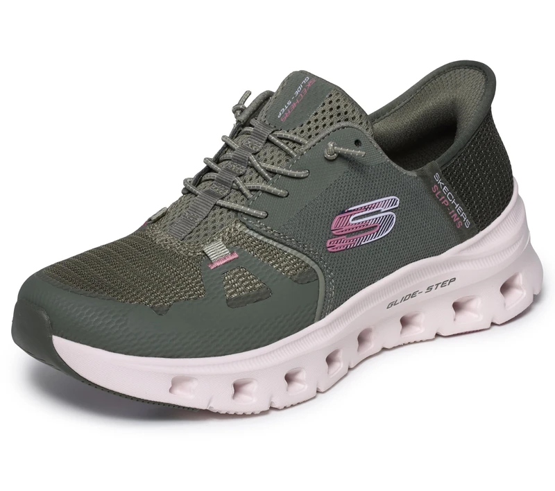 Skechers Women's Glide-Step Pro Trainers, Olive Mesh Trim, 8 UK