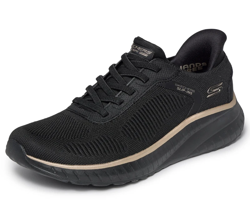Skechers Women's Bobs Squad Chaos Current Muse Trainers, Black Rose Gold Textile, 3.5 UK