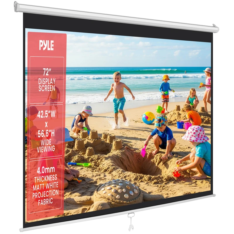 Pyle Projector Screen Pull Down Manual – 72-Inch Roll-Down Wall &Ceiling Mount Projection Screen with Black Masking Border for Home Cinema, Office or Classroom Use