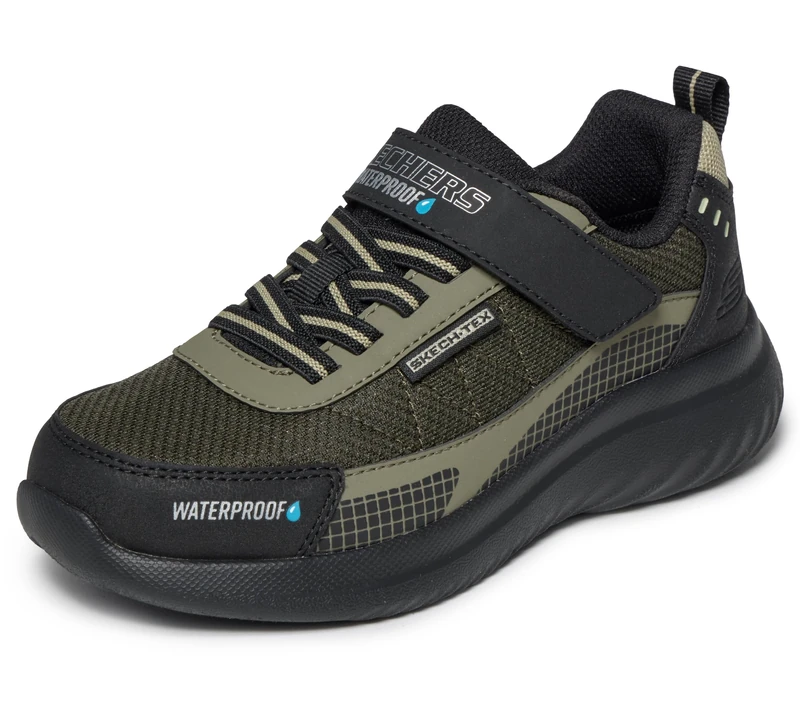 Skechers Boy's Bounder 2.0 Aqua Pace Trainers, Black & Olive Synthetic Textile Silver Trim, 9.5 UK Child