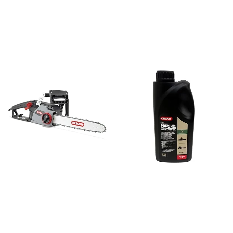 Oregon 2400W Powerful Corded Electric Chainsaw with 16-Inch (40cm) Guide Bar & ControlCut Saw Chain, 3-Year Warranty (CS1400) + Oregon Bio Chain Oil,1L