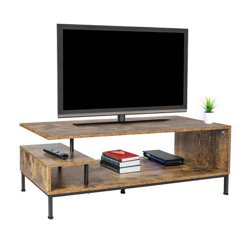Relaxdays TV Lowboard, 3 Shelves, Open Shelf for 55-Inch, 40x106x39.5 cm, Brown/Black