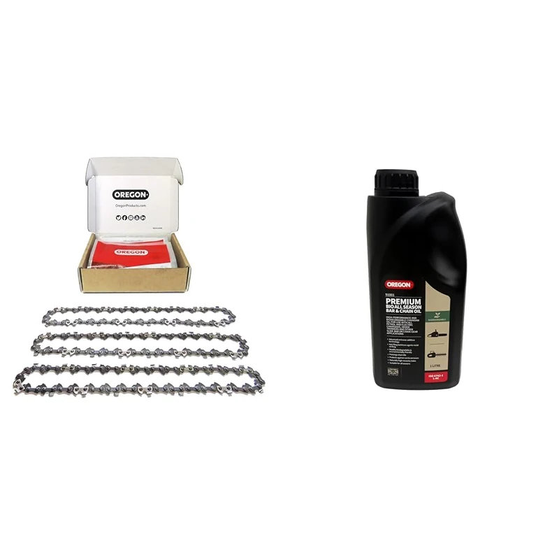 Oregon 3-Pack Chainsaw Chain and Bio Oil, 3/8" LP Pitch, .050" (1.3 mm) Gauge for 16" (40cm) Bar, 57 Drive Links – Low-Kickback, Fits Titan, Ryobi, Hawksmoor, Ferrex and More + Oregon Chain Oil 1L