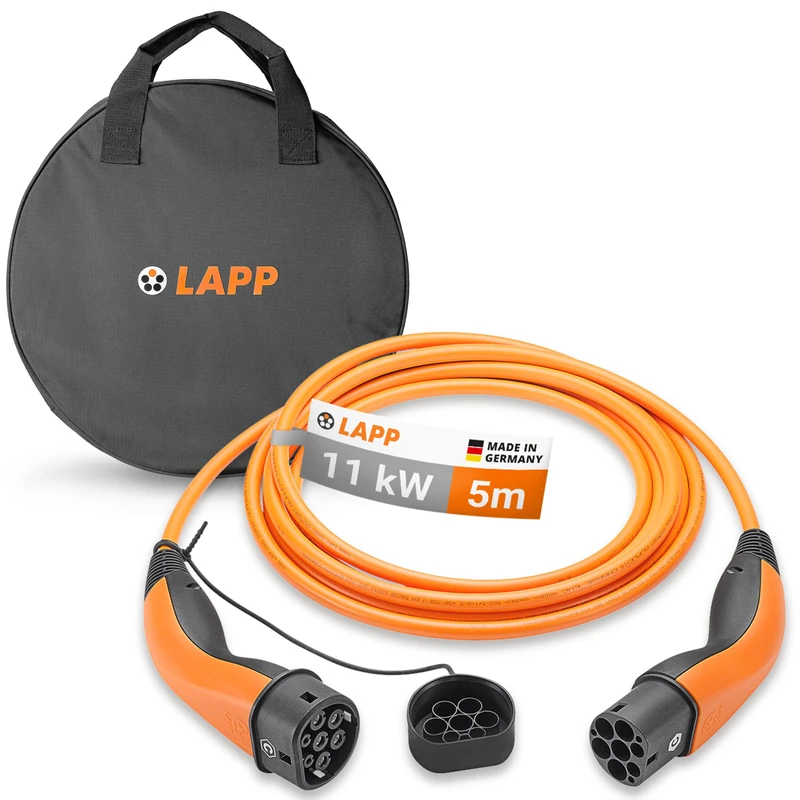 Lapp Mobility Type 2 Charging Cable Kit with Carry Case 11KW 5M 20A 3 Phase Mode-3 IP55 for Electric Cars & Plug-in Hybrids Compatible with Wallbox & Charging Station Orange 79584
