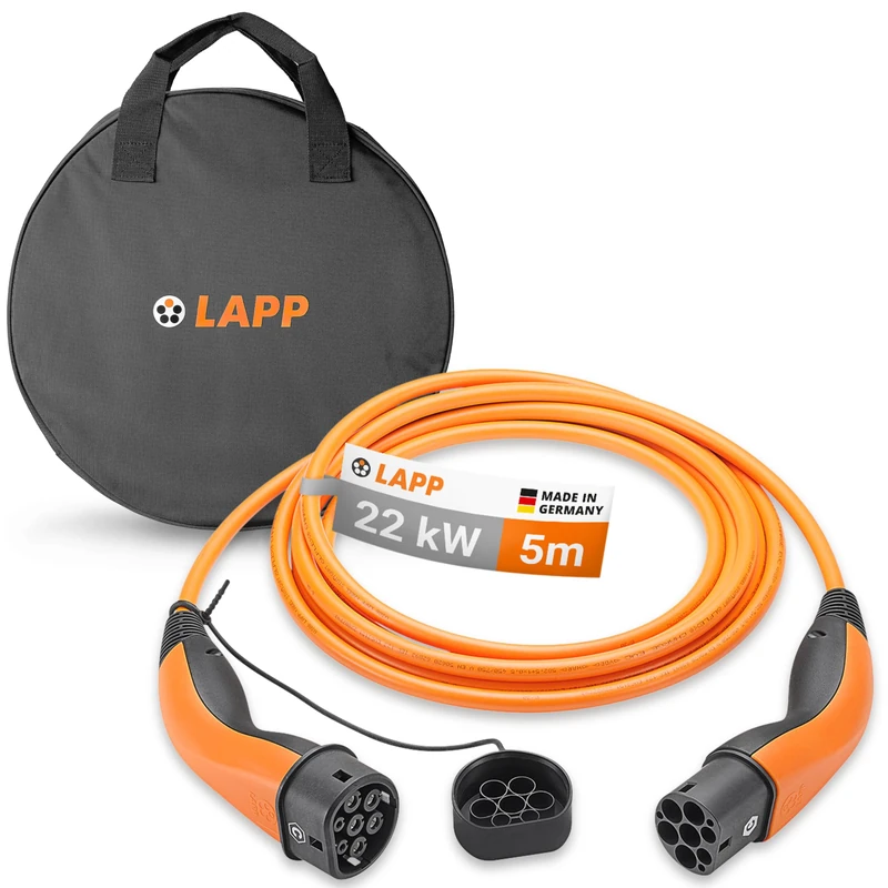 Lapp Mobility Type 2 Charging Cable Kit with Carry Case 22KW 5M 32A 3 Phase Mode-3 IP55 for Electric Cars & Plug-in Hybrids Suitable for Wallbox & Charging Station Orange 79586