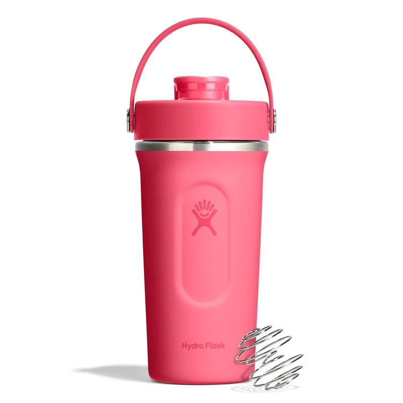Hydro Flask - Insulated Stainless Steel Shaker Bottle 710 ml (24 oz) - Leakproof Flip Chug Spout - For Protein Shakes & Supplements - Whisk Ball - Cold for 24 Hours - Popstar Pink