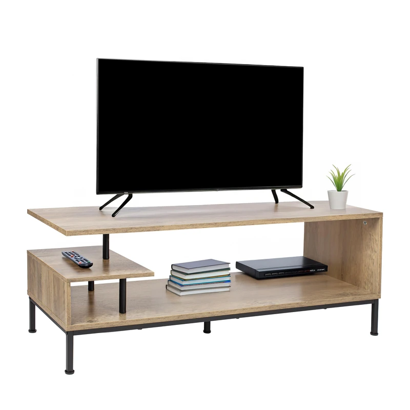 Relaxdays TV Lowboard with 3 Shelves, Open Stand up to 55", 40 x 106 x 39.5 cm, Natural/Black