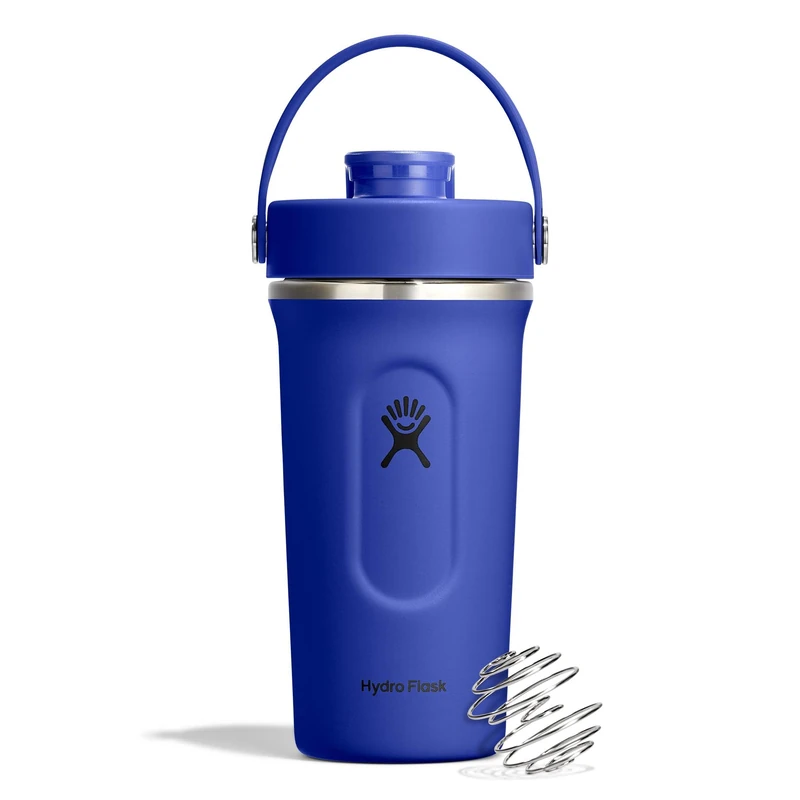Hydro Flask - Insulated Stainless Steel Shaker Bottle 710 ml (24 oz) - Leakproof Flip Chug Spout - for Protein Shakes & Supplements - Whisk Ball - Cold for 24 Hours - Capri Blue