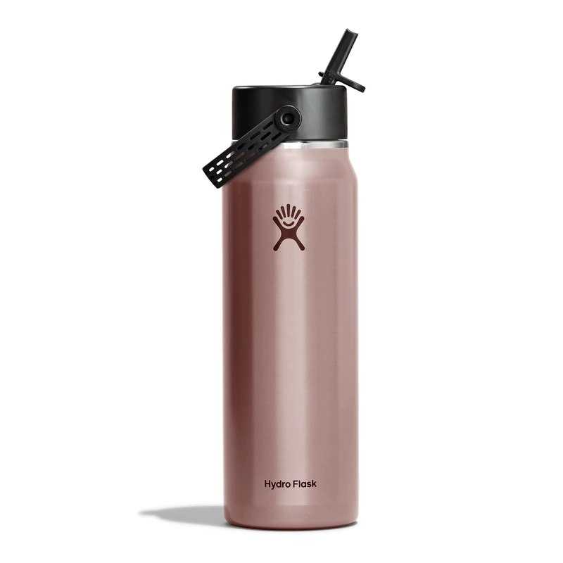 Hydro Flask – Lightweight Wide Flex Straw Cap Bottle 946 ml (32oz) – Stainless Steel, Leakproof with Strap – Insulated Cold 24 Hrs – Quartz