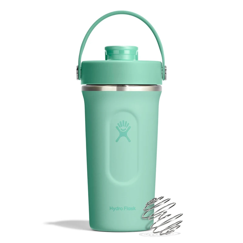 Hydro Flask - Insulated Stainless Steel Shaker Bottle 710 ml (24 oz) - Leakproof Flip Chug Spout - for Protein Shakes & Supplements - Whisk Ball - Cold for 24 Hours - Mermaid Green