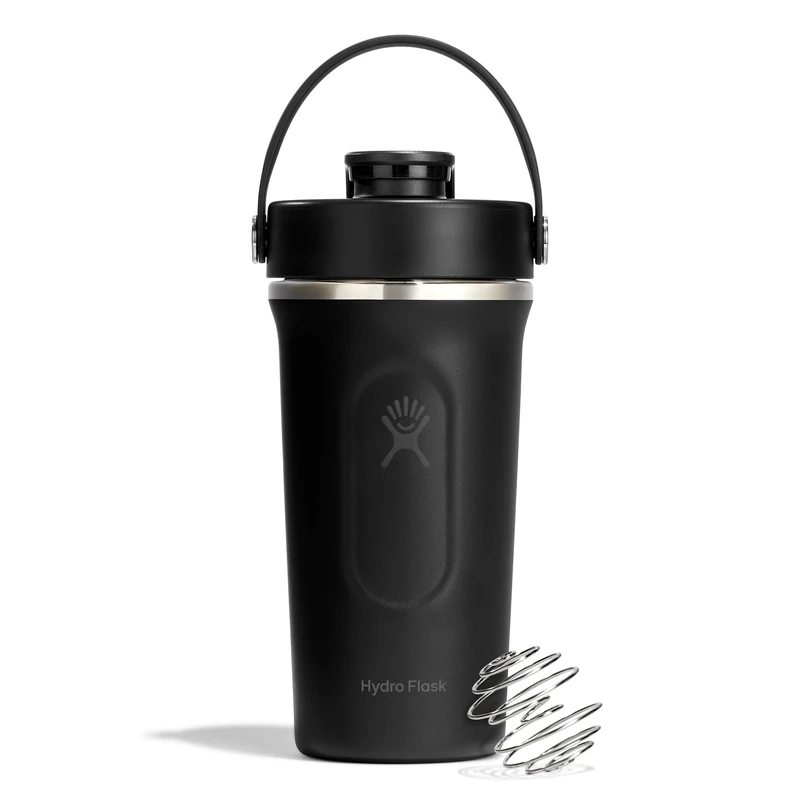 Hydro Flask - Insulated Stainless Steel Shaker Bottle 710 ml (24 oz) - Leakproof Flip Chug Spout - for Protein Shakes & Supplements - Whisk Ball - Cold for 24 Hours - Black