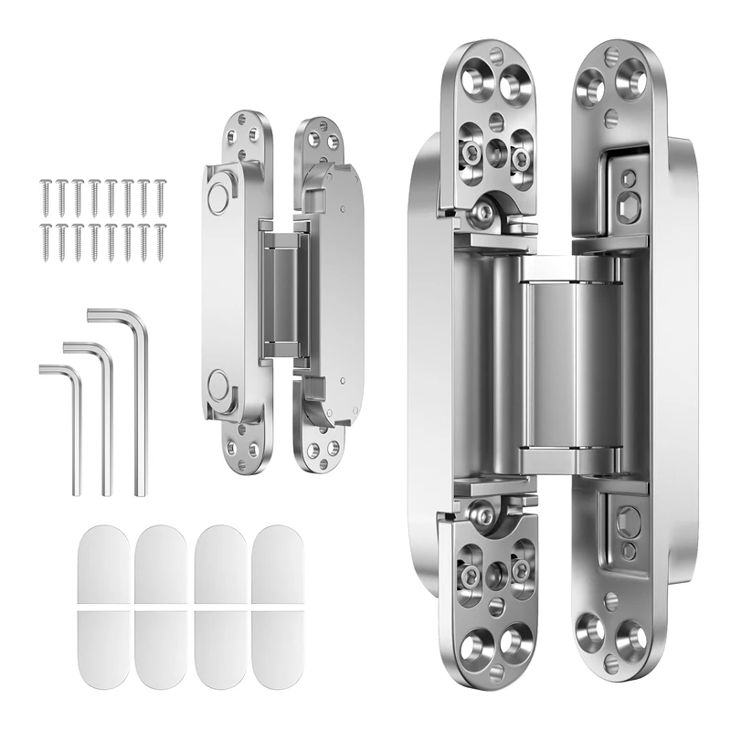 9.7" 2 pcs Hidden Hinges for Doors Invisible Hinge Concealed Hinges Zinc Alloy 180 Degree Swing Hinge 3 Way Adjustable Butt Silent Door Hinges 9.7 x 3.3 x 1inch (Silver 10 inches)