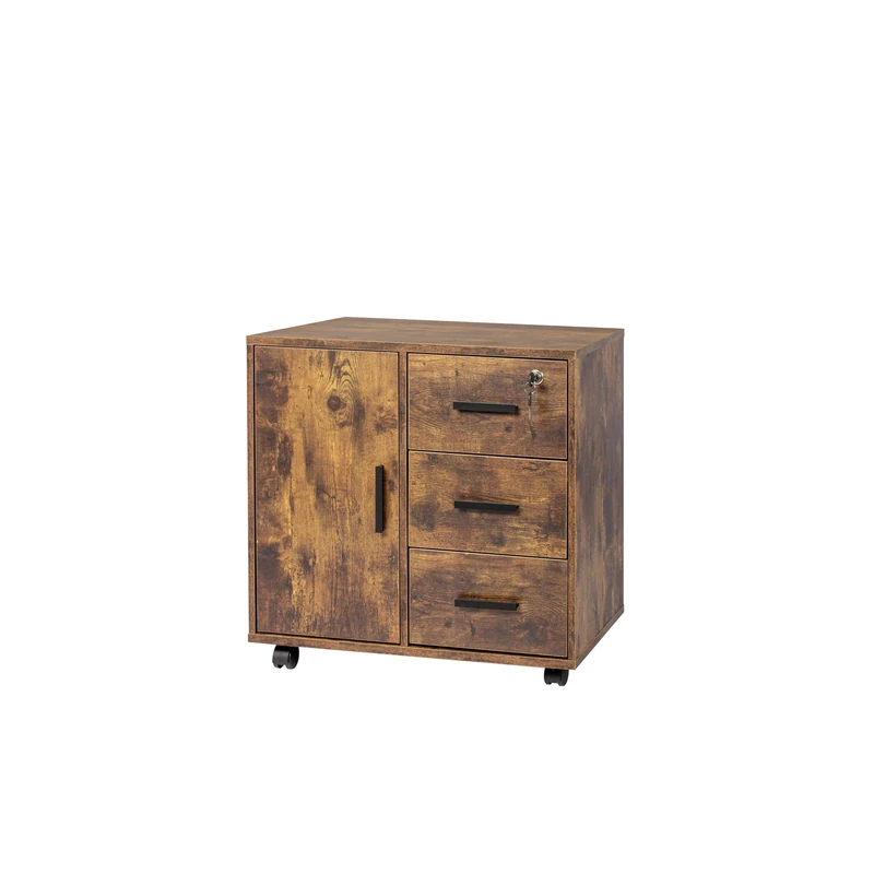 Relaxdays Rolling Cabinet with 3 Drawers and 2 Doors, Lockable, Vintage Brown, 57x60x40 cm