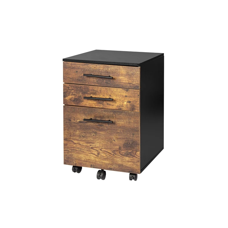Relaxdays Roll Container with 3 Drawers, Hanging File, Castors, 57.5x40x40 cm, Black/Brown Filing Cabinet