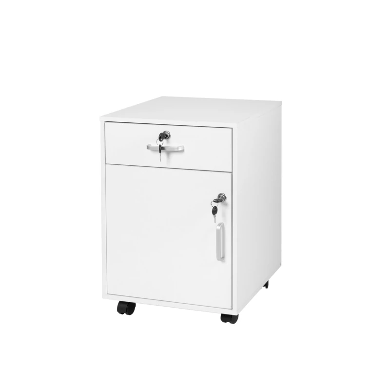 Relaxdays Lockable Rolling Cabinet with Drawers and Cupboard, 57x40x40 cm, White