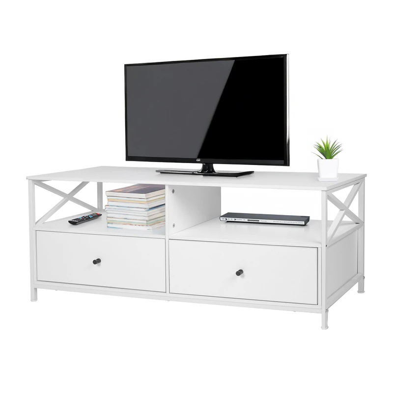 Relaxdays TV Lowboard with 2 Compartments & Drawers, H 50 x W 120 x D 40 cm, White