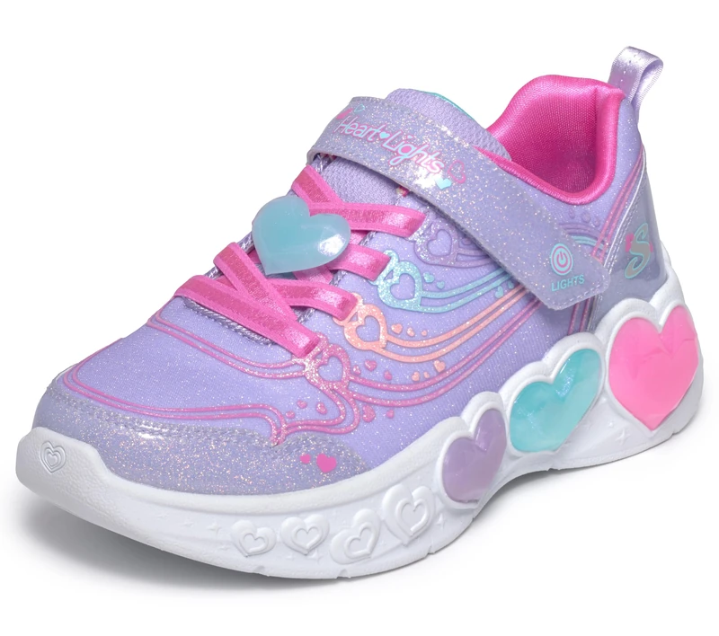 Skechers Girl's Enchanted Heart Lights Trainers, Lavender Sparkle Mesh Synthetic Multi Trim, 2 UK Child