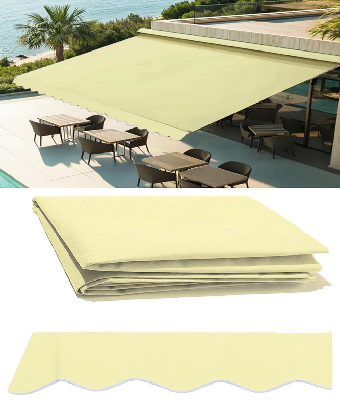 12' x 10' Retractable Patio Awning Replacement Fabric,Sunshade Canopy, Sun Shade Shelter Reinforced Multi-Purpose Waterproof Awning Cover, Outdoor Door Window Awning, All-Weather Protection, Sand