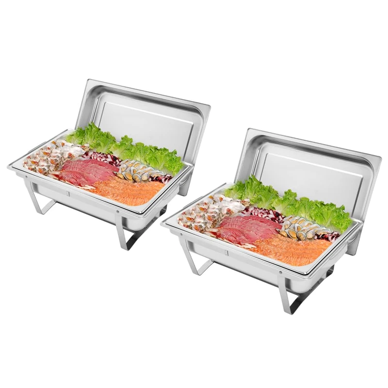 ROVSUN 2 Pack Chafing Dish for Buffet, 9 Quart Stainless Steel Chafing Dish Buffet Set with Rolled-Edge Design, Chafers and Buffet Warmers Sets with Folding Frame for Party, Catering, Wedding