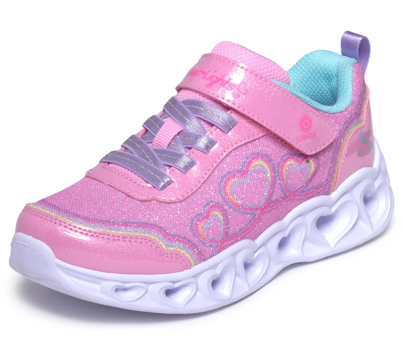 Skechers Girl's Heart Lights Trainers, Pink Textile Synthetic Multi Trim, 11 UK Child