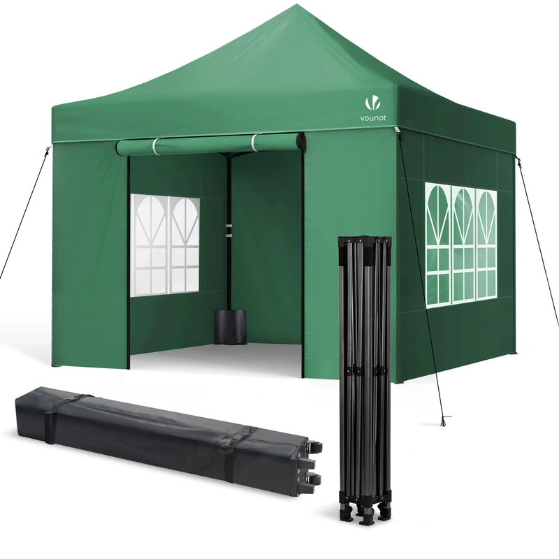VOUNOT® 3x3m Heavy Duty Gazebo with 4 Sides, Pop up Gazebo Fully Waterproof Party Tent, Stury Marquee with Roller Bag and Sand Weight Bags, Green
