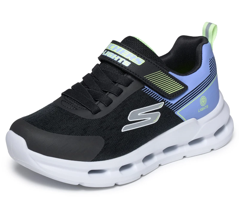 Skechers Girls' Glide-Step Lights Trainer, Black/White, 1.5 UK Child