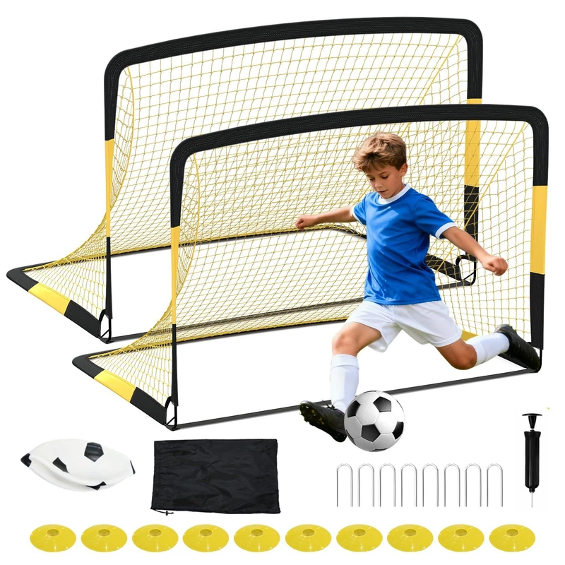 GarveeLife 182.8x121.9cm Soccer Goal for Backyard, Portable & Heavy Duty Frame, All-Weather Net, Includes Ground Stakes, Fast Snap-Together Assembly，2 Sets in Yellow