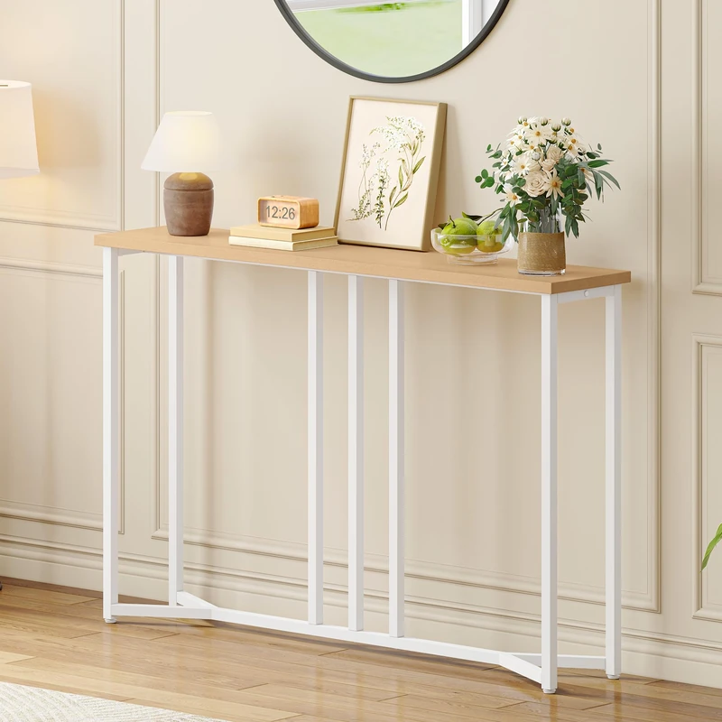 YITAHOME Console Table, Narrow Slim Hallway Table with Widened Shelf, Wooden Side Behind Sofa Table for Entryway, Hallway, Living Room, Bedchamber, 100×20×80 cm, Wood + White