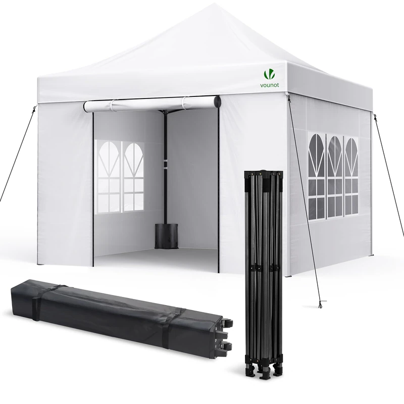 VOUNOT® 3x3m Heavy Duty Gazebo with 4 Sides, Pop up Gazebo Fully Waterproof Party Tent, Stury Marquee with Roller Bag and Sand Weight Bags, White - Image 1