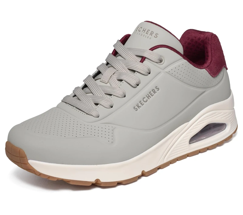 Skechers Men's Uno Suited On Air Trainers, Taupe Durabuck/Burgundy Suede/Mesh, 10 UK