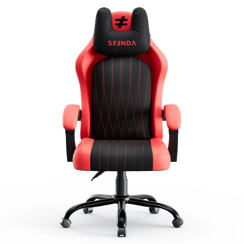 seenda GCP-18 Gaming Chair Ergonomic Office Chair 90-135 Adjustable Backrest Technical Fabric and PU Leather Removable Pillow Interlocking Armrests for Home Office Gamer Red