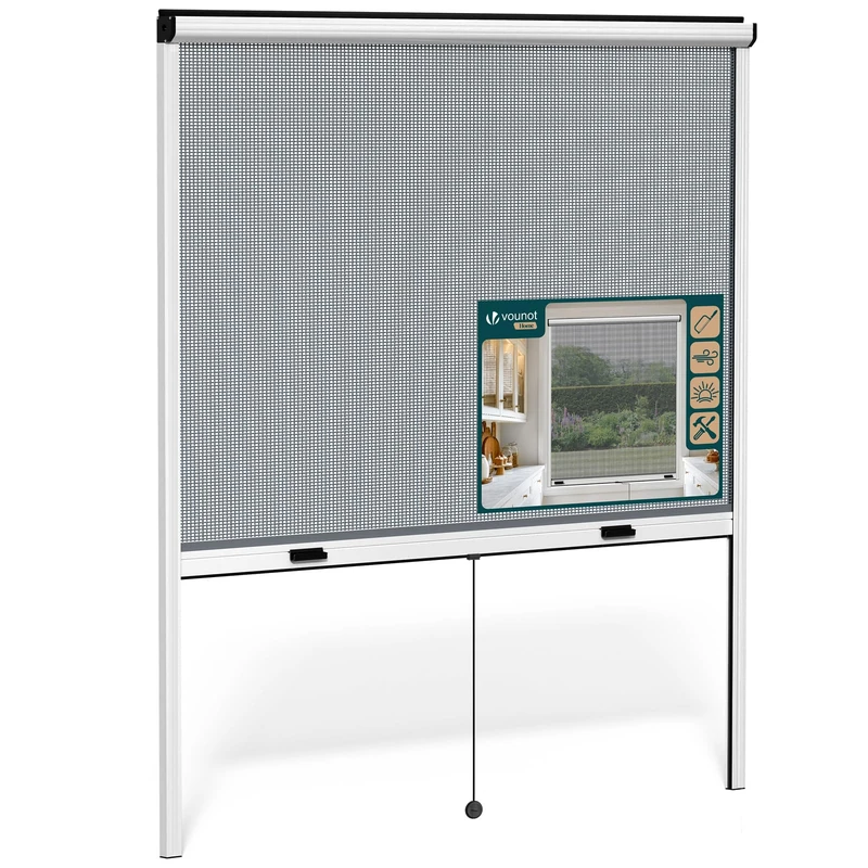 VOUNOT® Fly Screens for Windows Roller, Window Netting for Insects Aluminium, Adjustable Net for Windows to Keep Bugs Mosquito Out,Blind Easy Installation L150 x H160 cm White