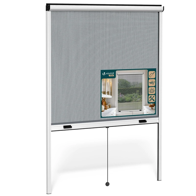 VOUNOT® Fly Screens for Windows Roller, Window Netting for Insects Aluminium, Adjustable Net for Windows to Keep Bugs Mosquito Out,Blind Easy Installation L130 x H160 cm White - Image 1