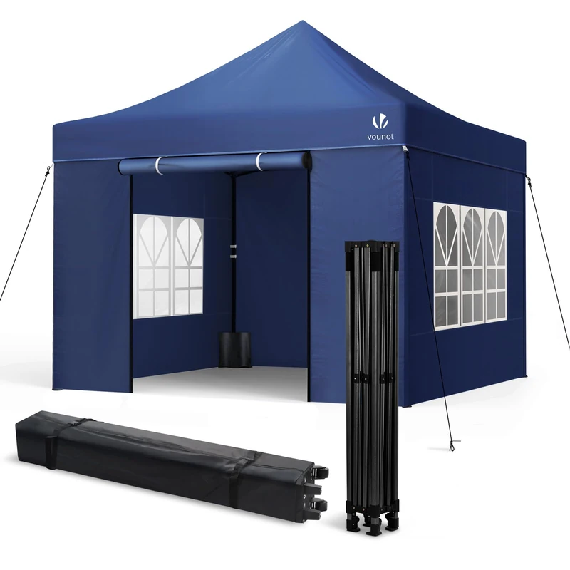 VOUNOT® 3x3m Heavy Duty Gazebo with 4 Sides, Pop up Gazebo Fully Waterproof Party Tent, Stury Marquee with Roller Bag and Sand Weight Bags, Blue