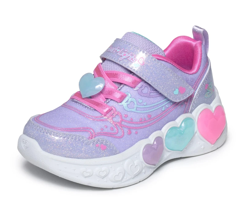 Skechers Baby Girl's Enchanted Heart Lights Trainers, Lavender Sparkle Mesh Syntheticmulti Trim, 8 UK Toddler