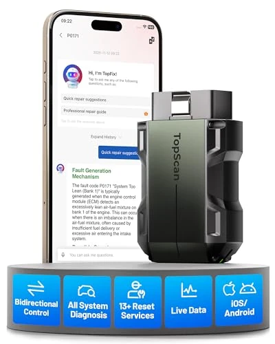 TOPDON TopScan Pro OBD2 Scanner Bluetooth, 13 Resets, Active Tests&Full System Diagnostic Tool for iOS/Android, TopFix AI Assistant OBD2 Code Reader, Upgraded Version of TopScan Lite